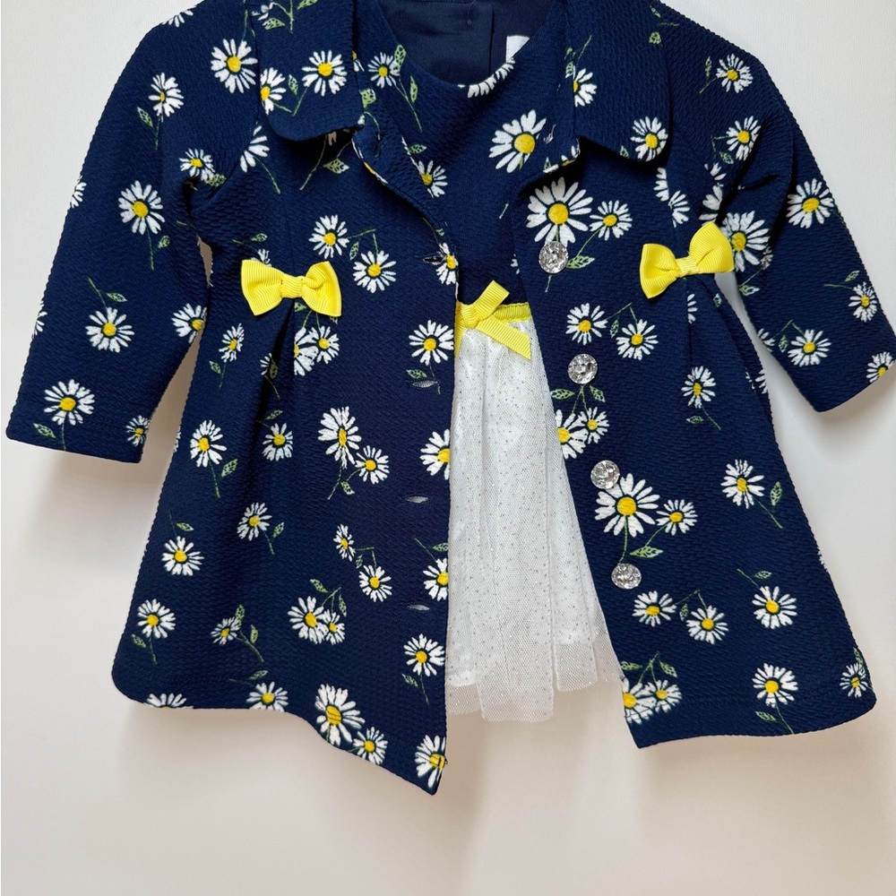 NANNETTE Baby 2pc Floral Coat & Dress Navy sz 0-3 m